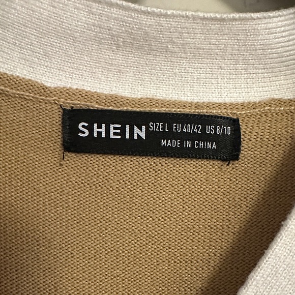 SHEIN Camel Long Sleeve Dress with Ivory Trim - Picture 2 of 4